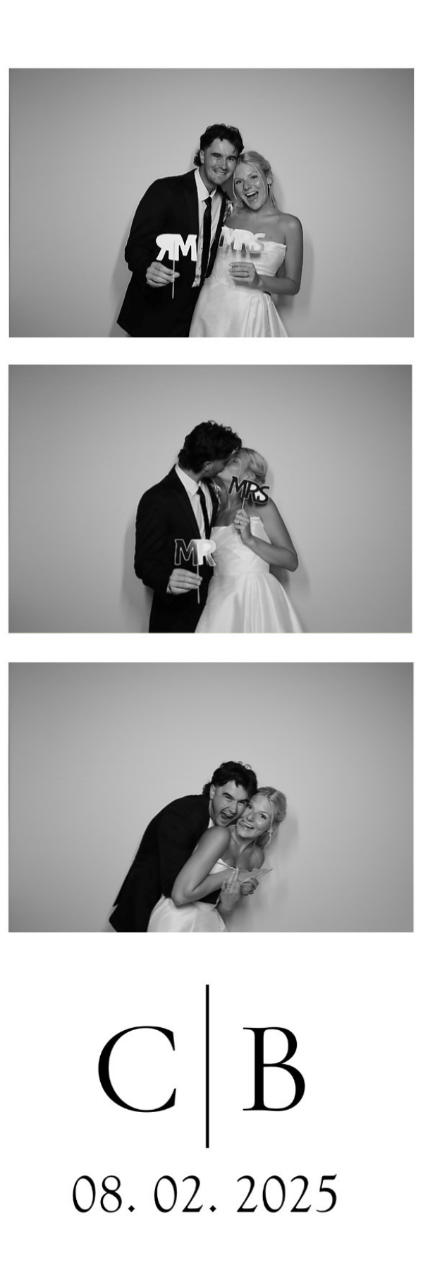 Photobooth strip from C and B's wedding, August 2, 2025